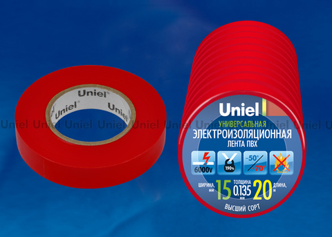 UIT-135P 20/15/10 RED Изоляционная лента Uniel 20м, 15мм, 0,135мм, 10шт, цвет Красный