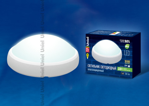 ULW-O04-12W/NW IP65 WHITE Овал. Светильник светодиодный влагозащищенный (пластиковый корпус). 12Вт, 840 Лм, 4500 К (белый свет), IP65, 220В. Цвет корпуса - белый. Упаковка коробка