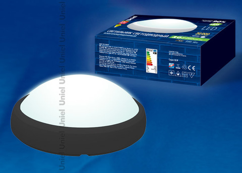 ULW-O04-12W/NW IP65 BLACK Овал. Светильник светодиодный влагозащищенный (пластиковый корпус). 12Вт, 840 Лм, 4500 К (белый свет), IP65, 220В. Цвет корпуса - черный. Упаковка коробка