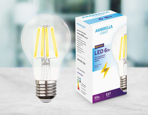 Светодиодная лампа Filament LED A60-F 6W E27 4200K (60W)
