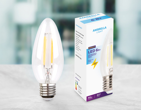 Филаментная светодиодная лампа Filament LED C37-F 6W E27 4200K (60W)