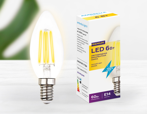 Светодиодная лампа Filament LED C37-F 6W E14 3000K (60W)