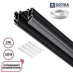 135305 PORT NT25 204 черный Шинопровод длядля монтажа в натяжной потолок 3м, в комплекте соединительная планка 4шт 90-240V IP20 VECTOR