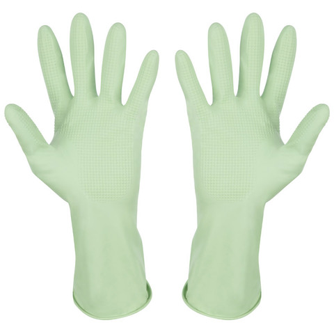 Перчатки латексные с хлопковым напылением, зеленые, размер M