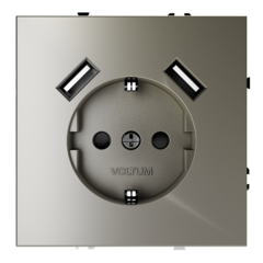 VLS040404 Розетка встраиваемая VOLTUM S70 с заземлением и защитными шторками, 16А, с USB, A+A, (шелк) (ТМ Maytoni)