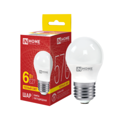 Лампа светодиодная LED-ШАР-VC 6Вт шар 3000К тепл. бел. E27 570лм 230В IN HOME 4690612020525