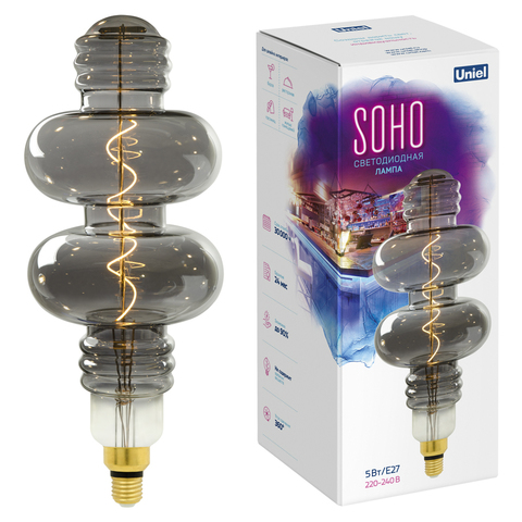 LED-SF42-5W/SOHO/E27/CW CHROME/SMOKE GLS77CR Лампа светодиодная SOHO. Хромированная/дымчатая колба. Спиральный филамент. Картон. ТМ Uniel