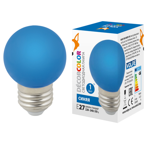 LED-G45-1W/BLUE/E27/FR/С Лампа декоративная светодиодная. Форма 