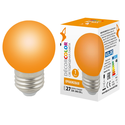 LED-G45-1W/ORANGE/E27/FR/С Лампа декоративная светодиодная. Форма 