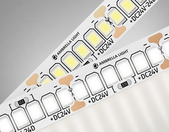Светодиодная лента GS3402 2835 240Led/ 20W m/ 24V IP20 4500K/ 5000*10*1.2mm/ кратность резки 25mm (2 конт.)