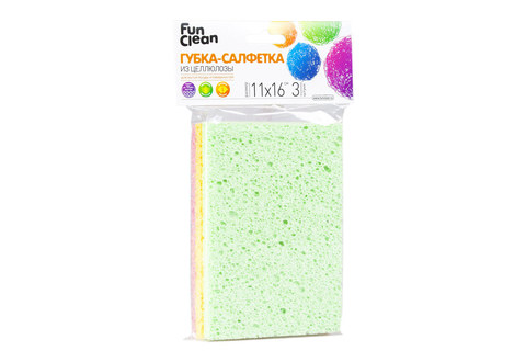 Губка-салфетка для мытья поверхностей Fun Clean целлюлоза, 3шт.