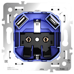 VLS0405M Механизм розетки с заземлением и защитными шторками 16А, с USB A+C, S70. (ТМ Maytoni)