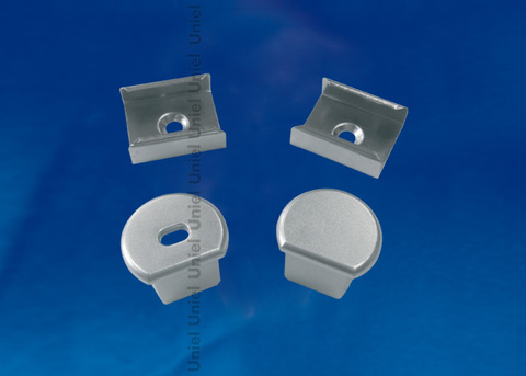 UFE-N07 SILVER A POLYBAG Набор аксессуаров для алюминиевого профиля. Крепежные скобы (4 шт., сталь) и заглушки (4 шт., пластик). Цвет серебро. ТМ Uniel.