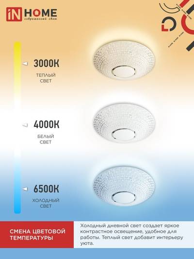 Светильник светодиодный COMFORT CRYSTAL 75Вт 3000-6500К 6000лм 230В 505х125мм с пультом ДУ IN HOME 4690612034782