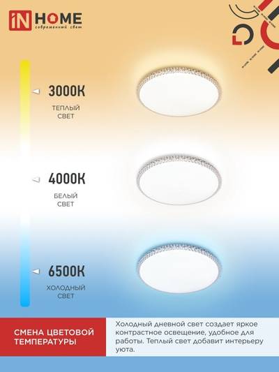 Светильник светодиодный COMFORT MYSTERY 125Вт 3000-6500К 10000лм 230В 500х80мм с пультом ДУ IN HOME 4690612059525