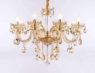 Подвесная люстра с хрусталем TR4907/8 GD/TI золото/янтарь E14/8 max 40W D760*639