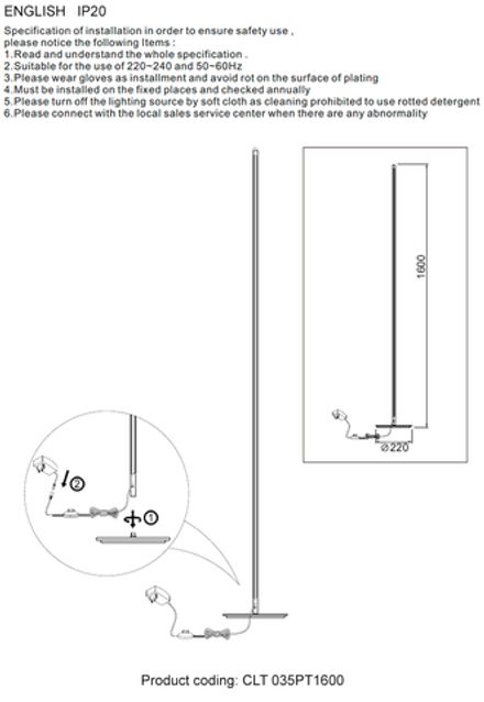Торшер Crystal Lux CLT 035PT1600 BL 1400/802