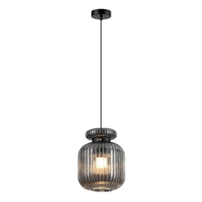 5042/1B PENDANT ODL24 445 черный/дымчатый/металл/стекло/эко.кожа Подвес E27 1*60W JUGI