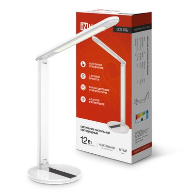 Светильник светодиодный настольный ССО 07Б 12Вт 3000-6500К 600лм сенсор-диммер с адаптером бел. IN HOME 4690612036533