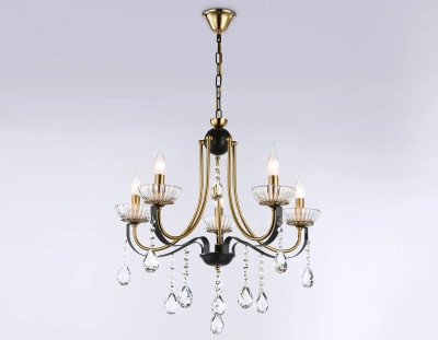 Подвесная люстра с хрусталем TR4952/5 BK/GD/CL черный/золото/прозрачный E14*5 max 40W D620*670
