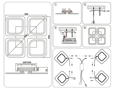 Потолочный светодиодный светильник с пультом FA4371/4 WH белый 4200K/3000K+6400K/6400K+3000K 45W 345*345*75 (ПДУ ИК)