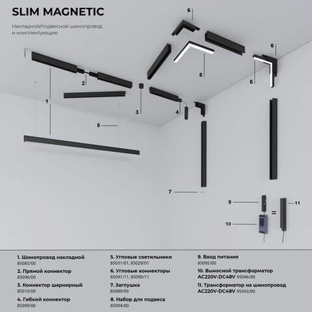 Slim Magnetic Набор для подвеса для накладного шинопровода белый 2м 2шт 85094/00
