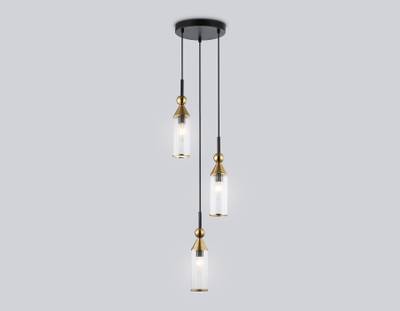 Светильник подвесной LH55252/3 BK/BS/CL черный/латунь/прозрачный E14*3 max 40W D230*1200