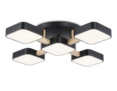 Светильник светодиодный подвесной FL4883/5 BK/WD черный/дерево 90W 3000-6000K 675*675*110 (без ПДУ)