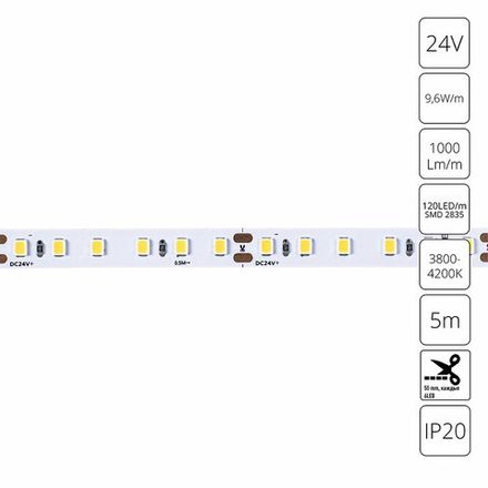Светодиодная лента 24V 9,6W/m 4000К 5м Arte Lamp TAPE A2412008-02-4K, LED