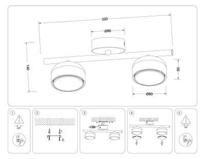 Светильник накладной TN71024/2 BK черный GX53/2 max 12W 320*80*140