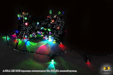 A-001A LED RGB гирлянда светодиодная 10м 100LED, зеленый провод