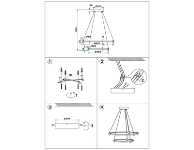Светильник подвесной светодиодный FL5508/2+6 GD золото 45W 3000K/4200K/6400K D600/400*1300 (без ПДУ)