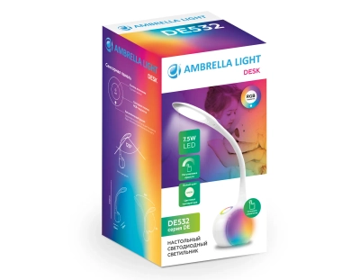 Светодиодная настольная лампа с RGB подсветкой DE532 WH белый LED 4200K+RGB 7.5W