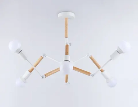 Подвесной светильник в стиле лофт TR80485/6 WH/LW белый/светлое дерево E27/6 max 60W D930*510