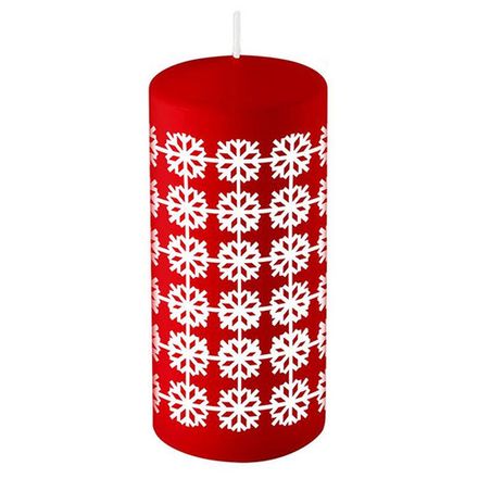 Свеча Deco Christmas 50х100 мм Снежинки (белые на бордовом)