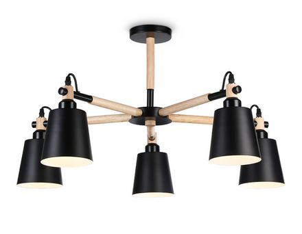 Подвесная люстра TR82211/5 BK/LW черный/светлое дерево E27/5 max 40W D780*430