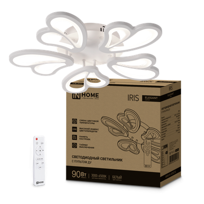 Светильник светодиодный ELEGANT IRIS 90Вт 3000-6500К 7000лм 230В 545х557х90мм с пультом ДУ бел. IN HOME 4690612051475
