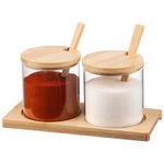 Набор из 2 банок для сыпучих продуктов, Bambu, по 300 мл,стекл,с ложечками и подставкой из бамбука