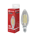 Лампа светодиодная филаментная LED-СВЕЧА-deco свеча прозрачная 15Вт 230В E14 4000К 1455лм IN HOME 4690612055954