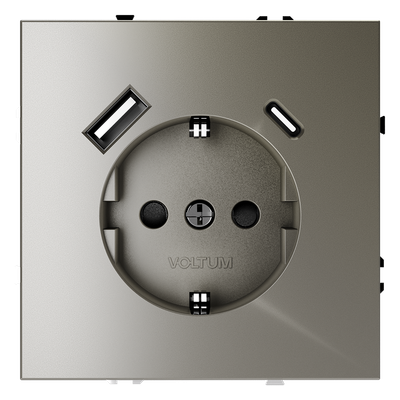 VLS040504 Розетка встраиваемая VOLTUM S70 с заземлением и защитными шторками, 16А, с USB, A+С, (шелк) (ТМ Maytoni)