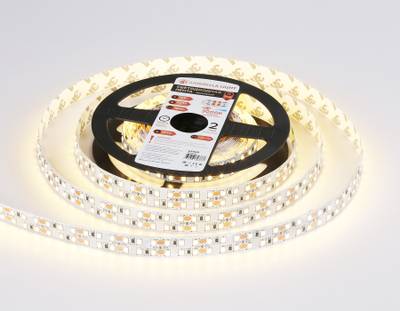 Светодиодная лента двухрядная GS1601 2835 240Led/ 19.2W m/ 12V IP20 3000K/ 5000*14*1.2mm/ кратность резки 25mm (2 конт.)