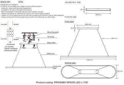 Светильник подвесной Crystal Lux PROXIMO SP42W LED L1100 BLACK 3530/242