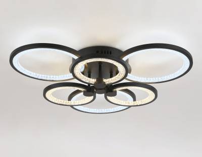 Светильник потолочный светодиодный с пультом FA4092/3+3 BK черный 100W 3000K+6400K/4200K/6400K+3000K 620*570*120 (ПДУ ИК)