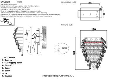 Бра Crystal Lux CHARME AP3 GOLD/TRANSPARENT 1374/403