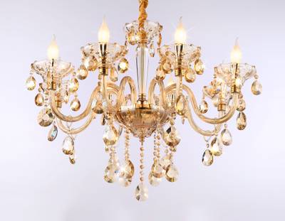 Подвесная люстра с хрусталем TR4907/8 GD/TI золото/янтарь E14/8 max 40W D760*639