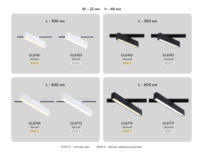 Светильник светодиодный трековый GL6761 WH белый LED 12W 3000K 300*22*48