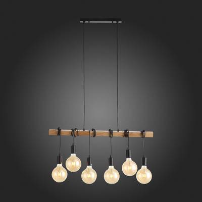 SL1142.403.06 Светильник подвесной Черный, Светлое дерево E27 6*60W