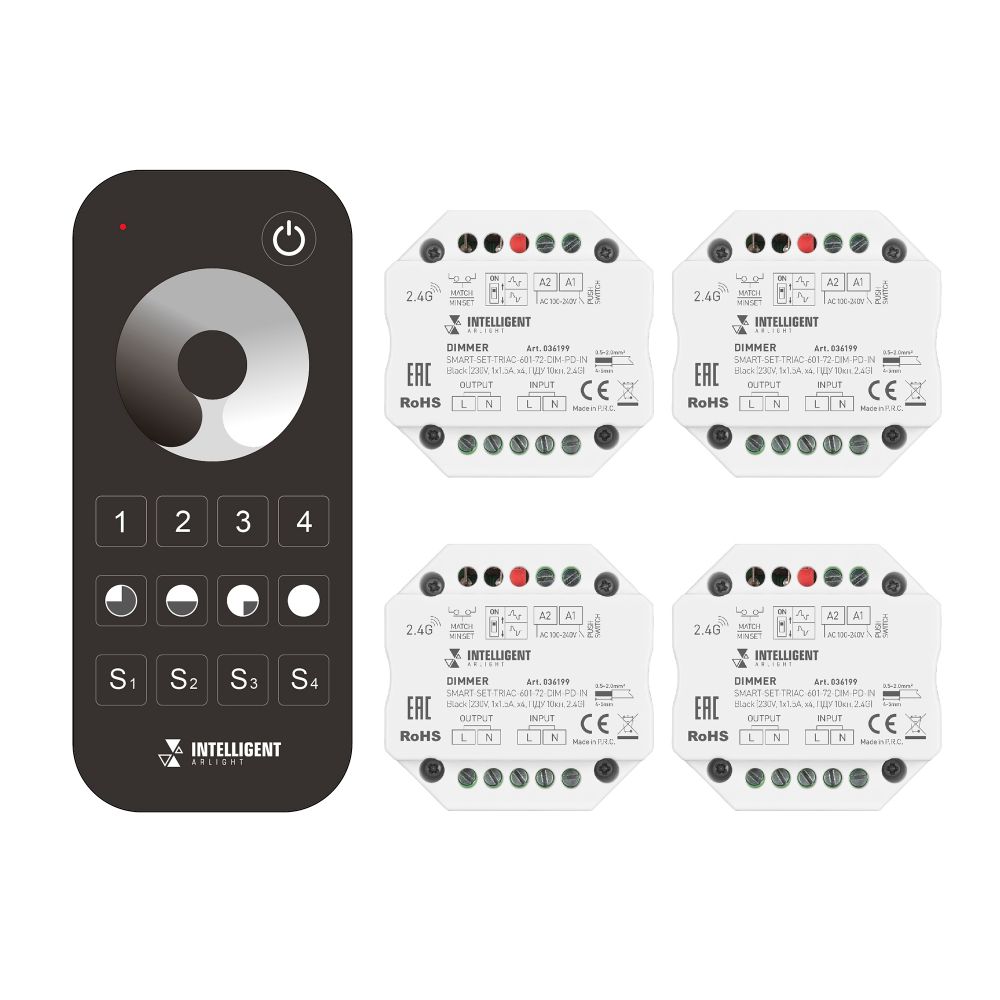 INTELLIGENT ARLIGHT Диммер SMART-SET-TRIAC-601-72-DIM-PD-IN Black (230V, 1x1.5A, x4, ПДУ 10кн, 2.4G) (IARL, IP20 Пластик, 5 лет) INTELLIGENT ARLIGHT Диммер SMART-SET-TRIAC-601-72-DIM-PD-IN Black (230V, 1x1.5A, x4, ПДУ 10кн, 2.4G) (IARL, IP20 Пластик, 5 лет)