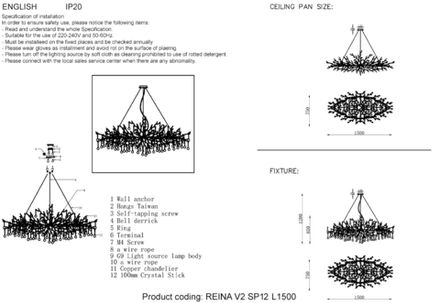 Люстра Crystal Lux REINA V2 SP12 L1500 GOLD PEARL 3580/312V