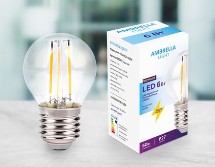 Светодиодная лампа Filament LED G45-F 6W E27 4200K (60W)